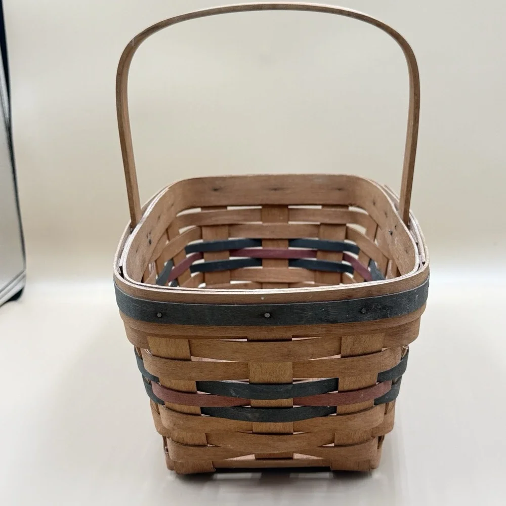 Longaberger 1991 Handwoven Brown Red Green Basket VTG 11